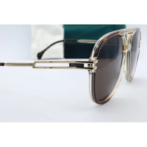 Gucci GG 1104S 002 Aviator Pilot Brown and Gold Sunglasses Brown Lenses NEW - Picture 4 of 6
